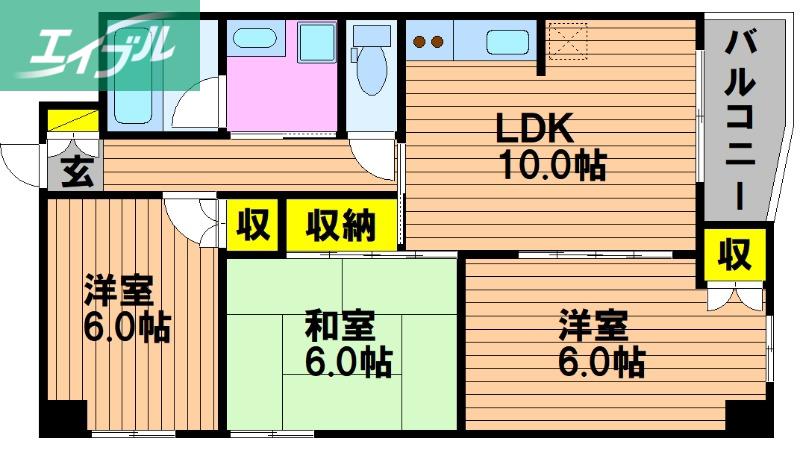 エクセレント津島A棟(3LDK/2階)の間取り写真