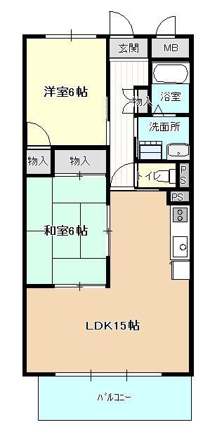 ドミール栄(2LDK/4階)の間取り写真