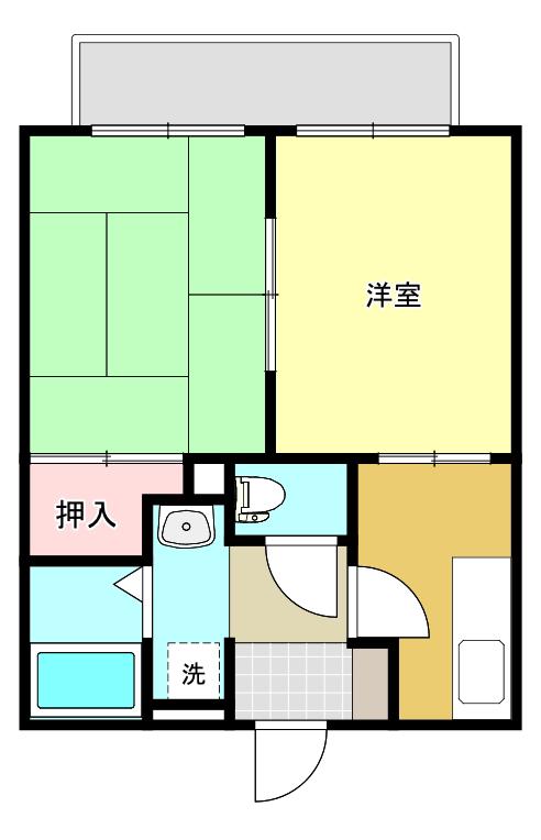 ジュネス結城 D棟(2K/1階)の間取り写真