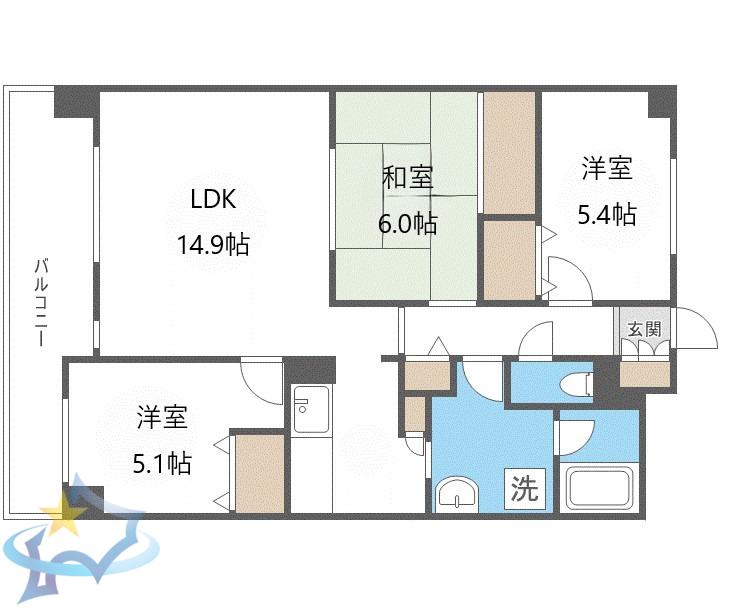 パークノヴァ北円山(3LDK/3階)の間取り写真