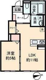 コンフォート南花長(1LDK/1階)の間取り写真
