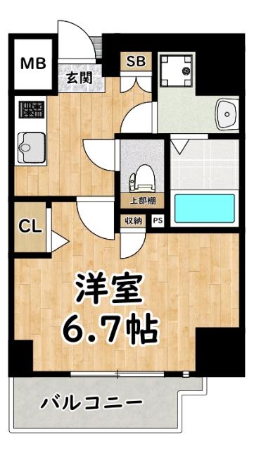 ソルテラスOSAKA塚本(1K/9階)の間取り写真