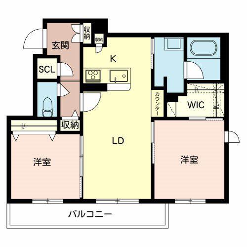 シャーメゾンTG VIA SOLE(2LDK/2階)の間取り写真