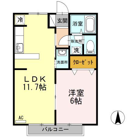 太田田園ハイツ D棟(1LDK/1階)の間取り写真