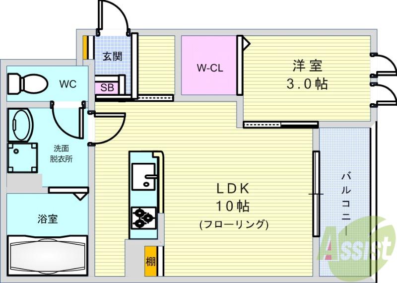 グランリヴェール建石町(1LDK/1階)の間取り写真