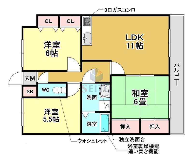 三隆コーポラス(3LDK/3階)の間取り写真
