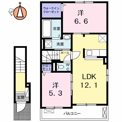 シエロ・ガーデン国府B(2LDK/2階)の間取り写真