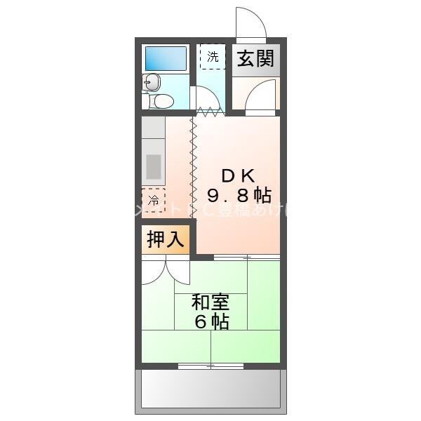ライフタウン山口(1DK/2階)の間取り写真