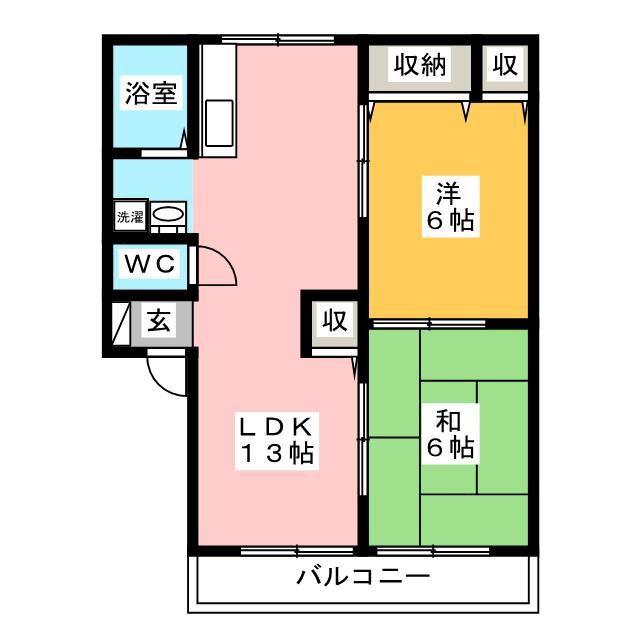ベジェッサB棟(2LDK/2階)の間取り写真