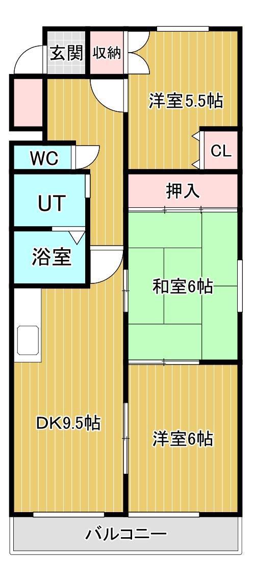 パレスウイング(3LDK/1階)の間取り写真