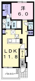 ラ・フレーズI(1LDK/1階)の間取り写真