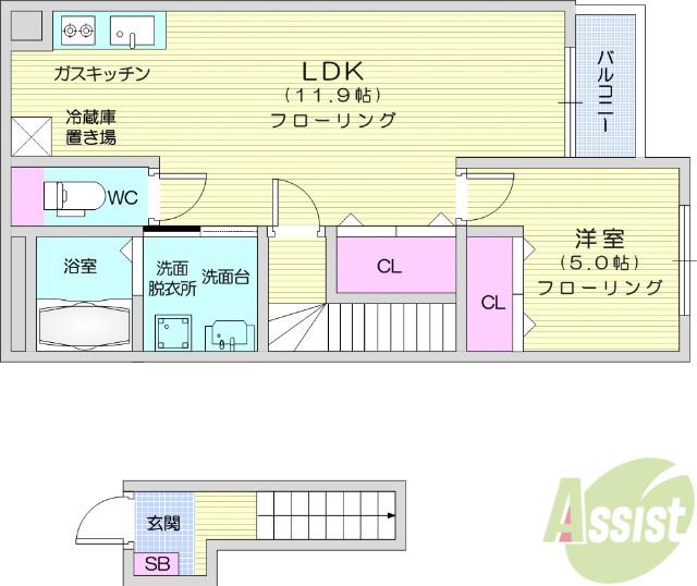 HK館123(1LDK/2階)の間取り写真
