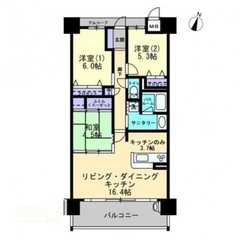 アルファステイツ西の土居(3LDK/7階)の間取り写真