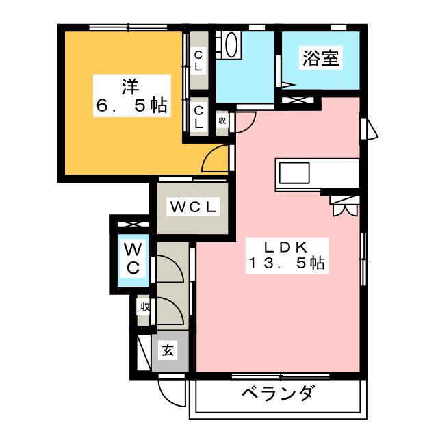 アムール3 D棟(1LDK/1階)の間取り写真