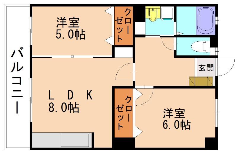 シャトー白百合(2LDK/2階)の間取り写真