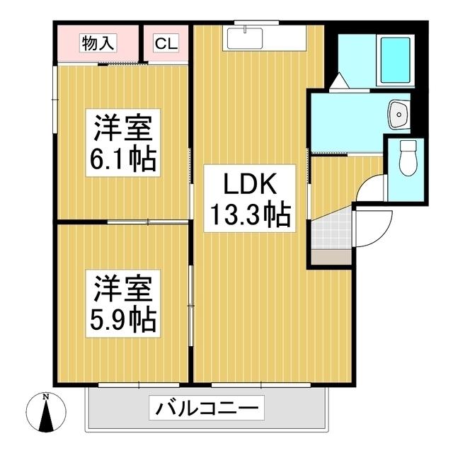 エステートS A(2LDK/2階)の間取り写真