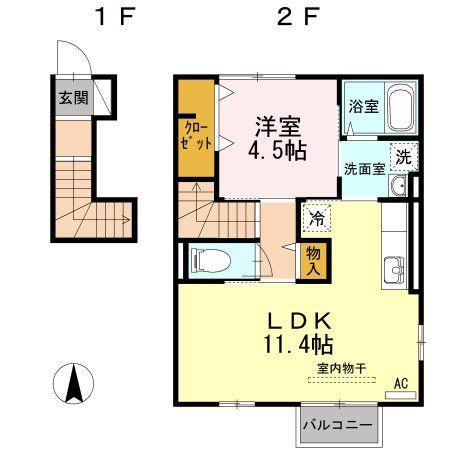 D-ROOM 太子堂(1LDK/2階)の間取り写真