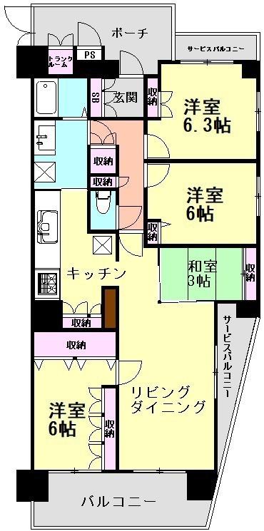 ダイアパレス川越新河岸(3LDK/7階)の間取り写真