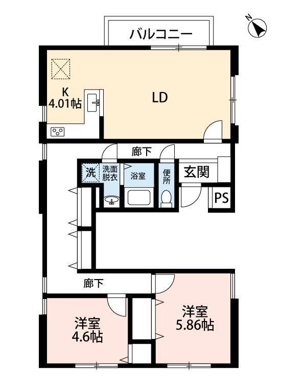 フロレスタ大倉山壱番館(2LDK/3階)の間取り写真