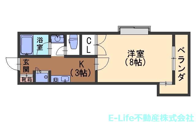 長嶺ポリフォニーハイツ(1K/3階)の間取り写真
