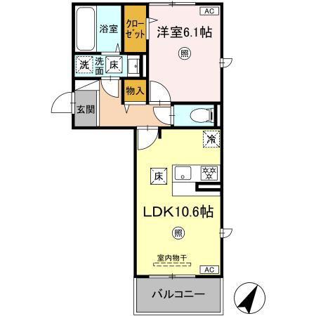 カーサフェリーチェ(1LDK/1階)の間取り写真