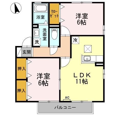 レインボー7(2LDK/1階)の間取り写真