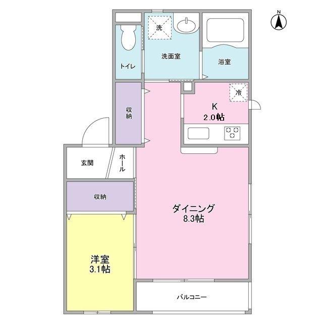 フロインデB棟(1LDK/2階)の間取り写真