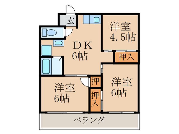 ヴィレッヂ繁永(3DK/4階)の間取り写真