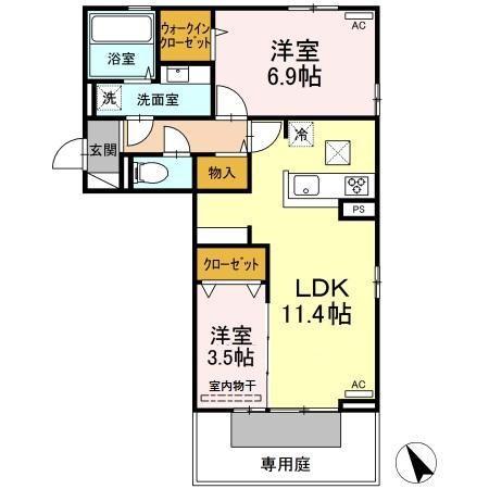 PROUD II棟(2LDK/1階)の間取り写真