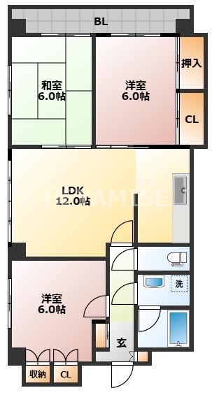 ニュー西山マンション(3LDK/5階)の間取り写真
