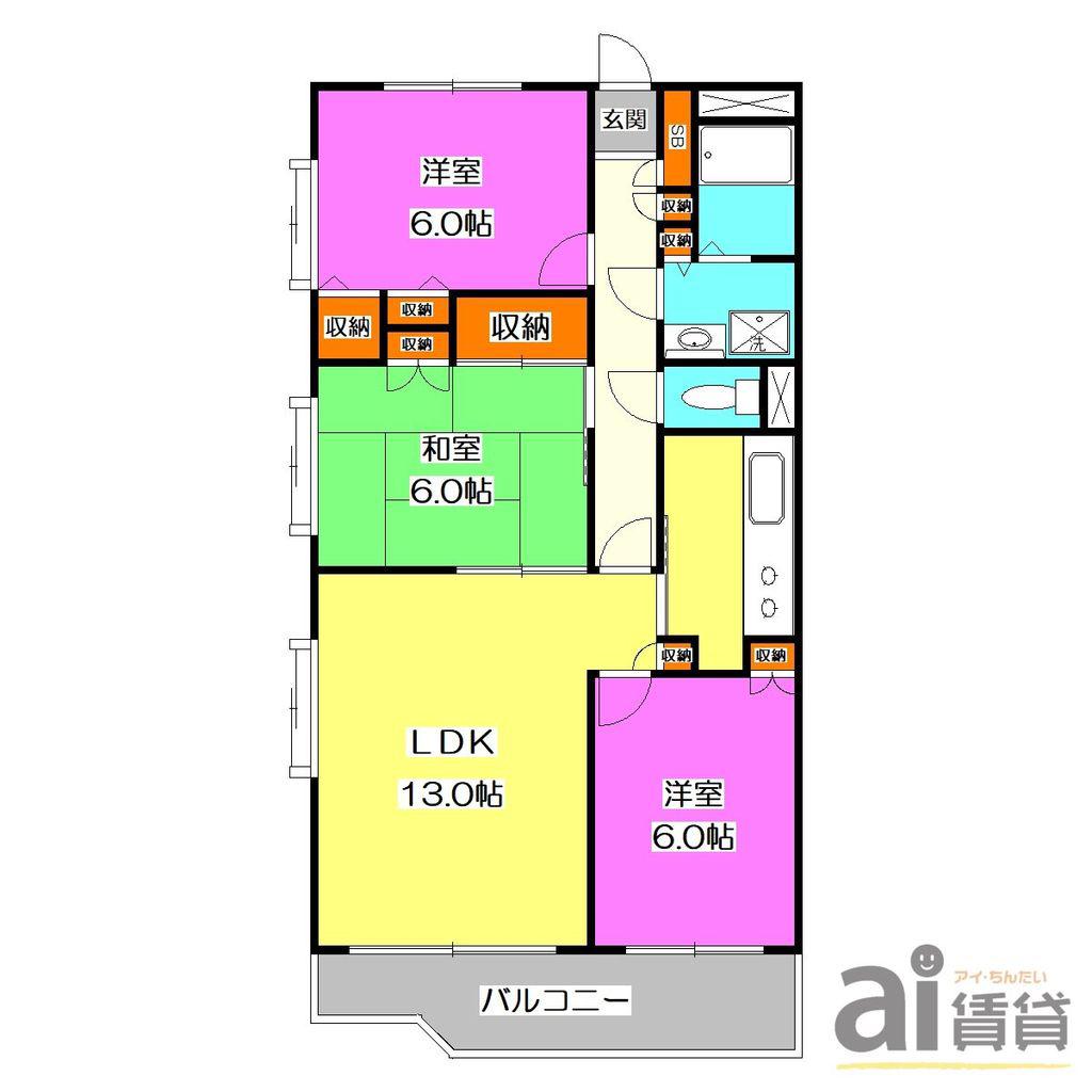 エスポワール5号館(3LDK/2階)の間取り写真
