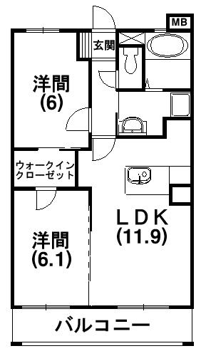 グランドール立野(2LDK/2階)の間取り写真