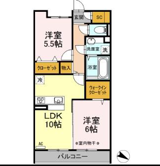 ルアナ林間(2LDK/2階)の間取り写真