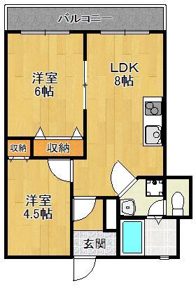 ヴィラ北田(2LDK/3階)の間取り写真