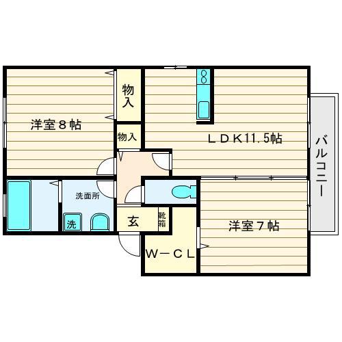 ロイヤルスクエアC(2LDK/1階)の間取り写真