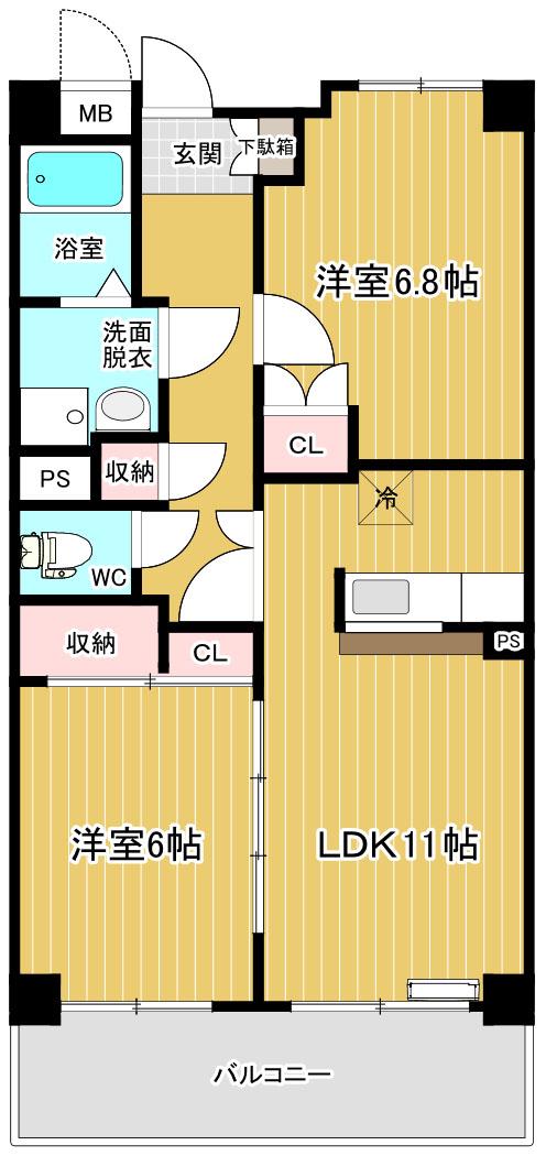 ファインステージ岡弥(2LDK/4階)の間取り写真