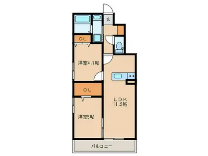 サンクレシア戸畑駅前II(2LDK/2階)の間取り写真