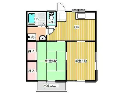 JR青梅線 河辺駅 バス乗車時間:5分 最寄りバス停で下車 徒歩1分 2階建 築34年(2DK/1階)の間取り写真