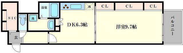 プレサンス堺筋本町駅前(1DK/3階)の間取り写真