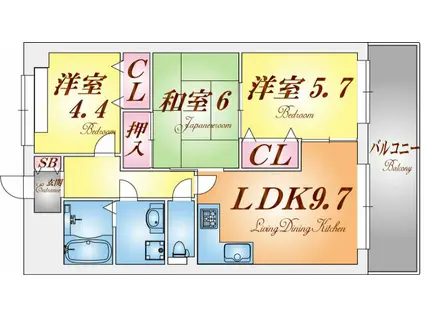 グリーンコート若草(3DK/3階)の間取り写真