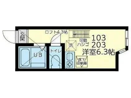 ユナイト田浦ロペス・ホルティージョ(ワンルーム/2階)の間取り写真
