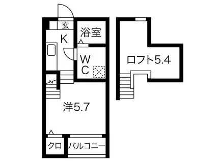プレンフルIII(1K/2階)の間取り写真