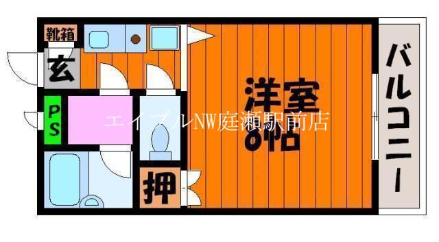 プリメゾン岡山南方(1K/3階)の間取り写真
