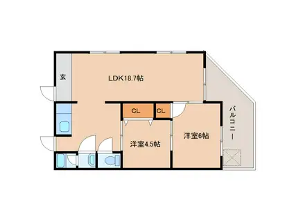 オカモトマンション(2LDK/2階)の間取り写真