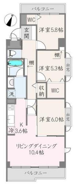 ライオンズマンション宮前平第7(3LDK/2階)の間取り写真