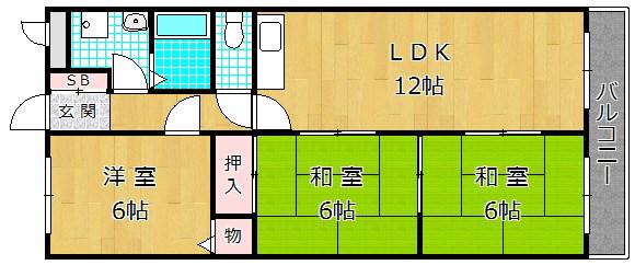 トレンディーハイム北村(3LDK/3階)の間取り写真