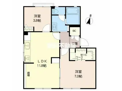 クレール福井B(2LDK/1階)の間取り写真