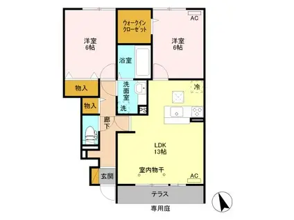 ヘルシーホーム THE 3RD(2LDK/1階)の間取り写真