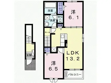 ラ・クラリエールN(2LDK/2階)の間取り写真