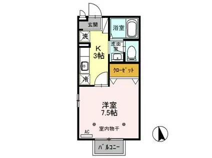 クレール矢中 A・B(1K/2階)の間取り写真